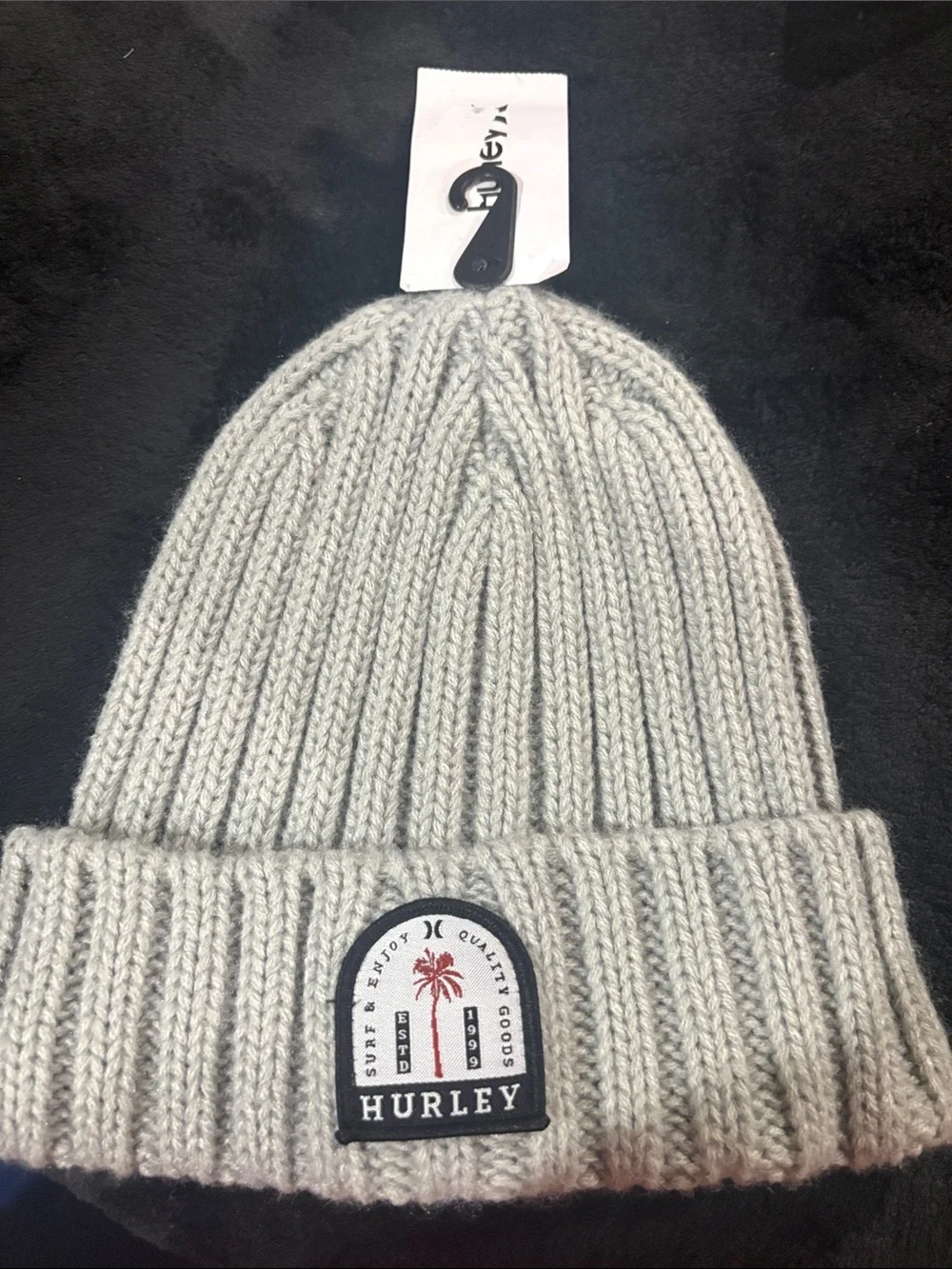 Hurley Kids Ribbed Beanie Hat in Light Gray with Patch